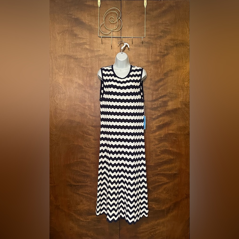 Draper James Sleeveless Fall Midi Sweater Dress Womens XL Blue & White Stripes
